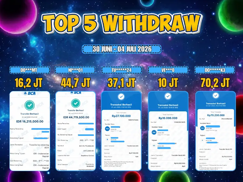 TOP 5 WD 30 JUNI - 04 JULI 2026